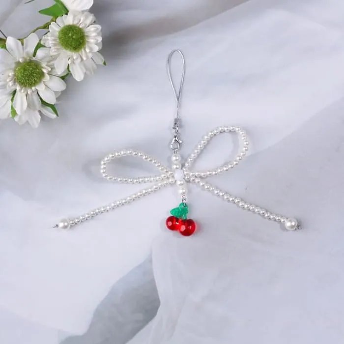 Cherry Faux Pearl Keyring / Phone Charm (Various Designs)