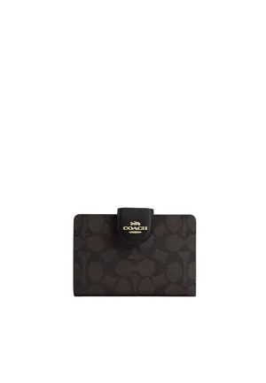 Coach Corner Zip Wallet Medium Signature In Walnut Black CW786