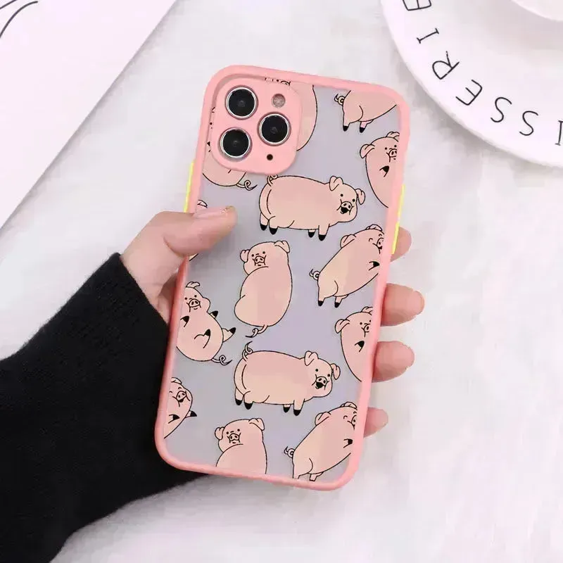 Compatible with Apple , Cartoon Transparent Phone Case Matte Shockproof Back Cover