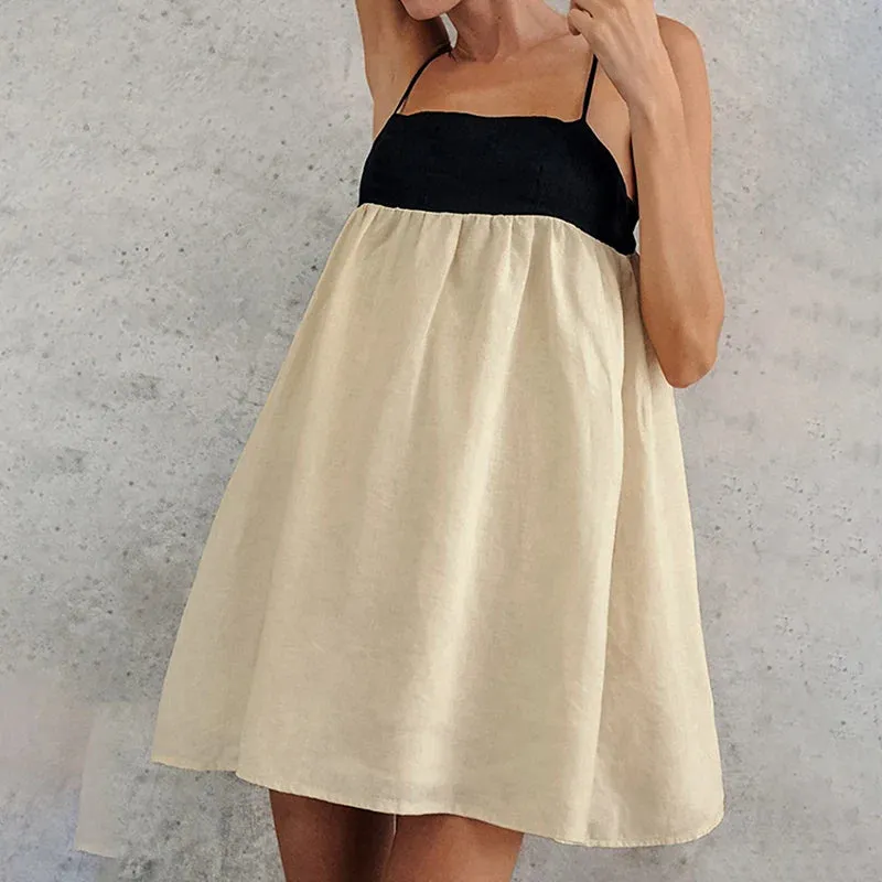 Contrast Strap Stylish Straight Mini Dress