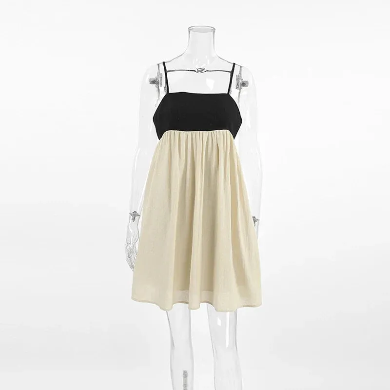 Contrast Strap Stylish Straight Mini Dress