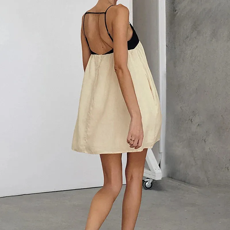 Contrast Strap Stylish Straight Mini Dress