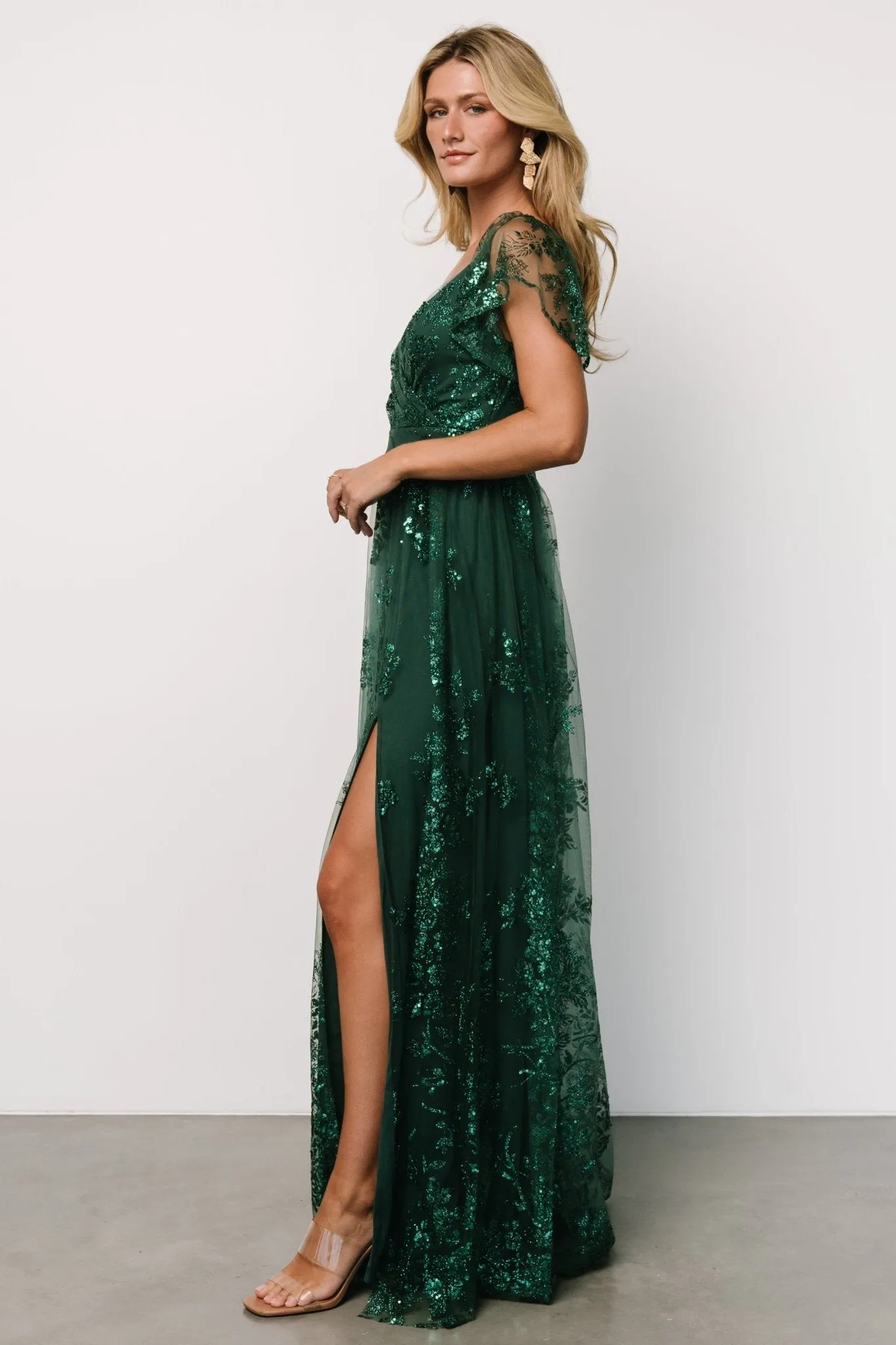 Corinne Shimmer Maxi Gown | Emerald