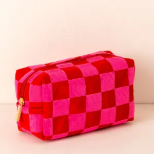 Cosmetic bag - Cara - Check Pattern - Red/Pink