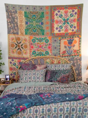 Cotton Tapestry Coverlet - Folk Flower