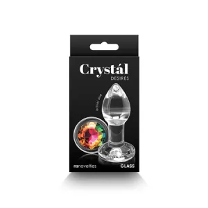 Crystal Desires Glass Round Gem Butt Plug Small - Rainbow