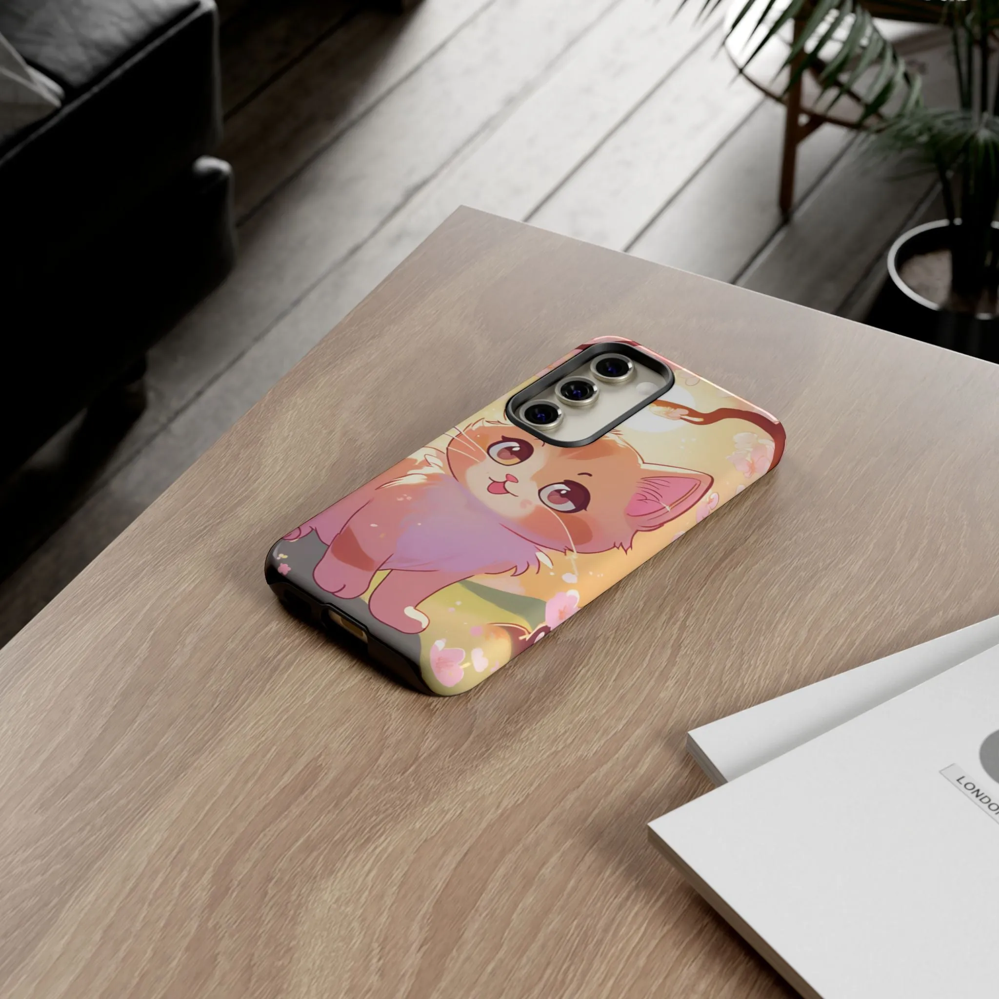 Cute Cat Tough Phone Case - Kawaii Design for Animal Lovers