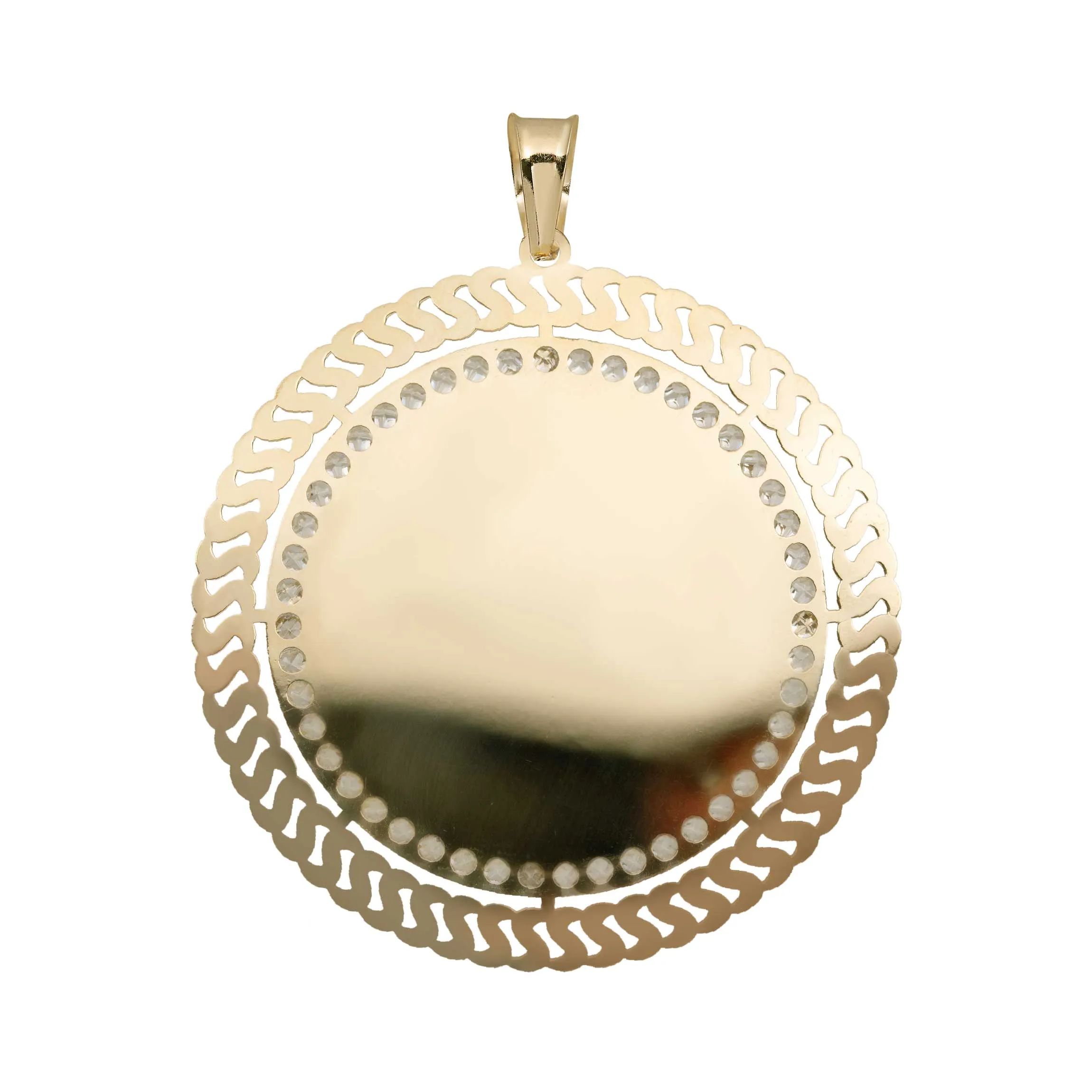CZ Framed Medallion Picture Memory Pendant 10K Yellow Gold
