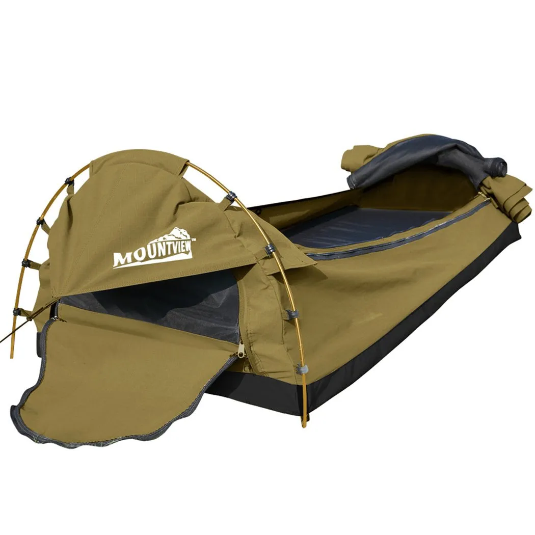 Double Swag Camping Swags Canvas Dome Tent Hiking Mattress Khaki