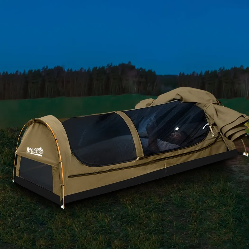 Double Swag Camping Swags Canvas Dome Tent Hiking Mattress Khaki
