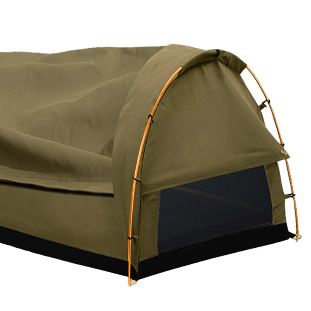 Double Swag Camping Swags Canvas Dome Tent Hiking Mattress Khaki