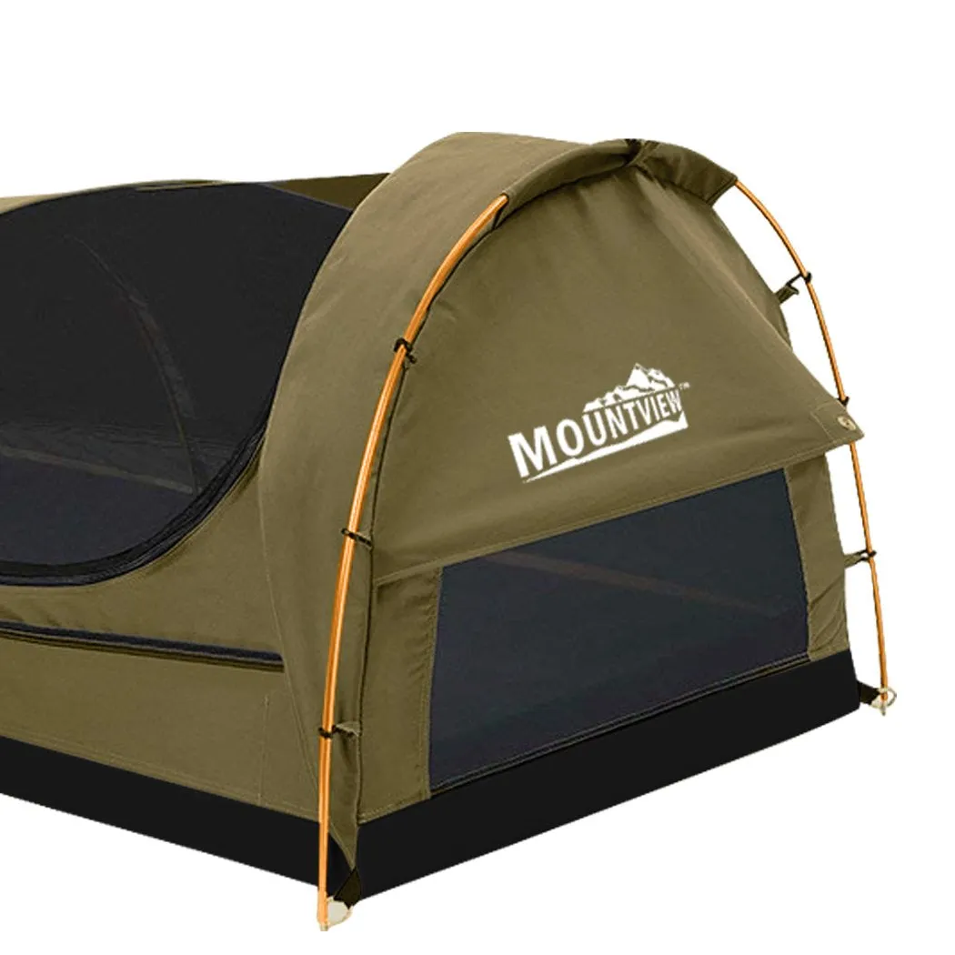 Double Swag Camping Swags Canvas Dome Tent Hiking Mattress Khaki