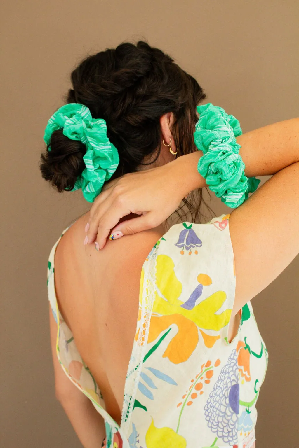 Emerald Stripe Jumbo Scrunchie