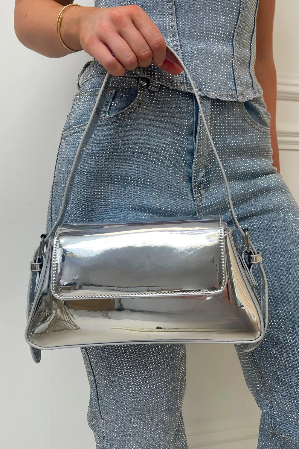 Evelyn silver metallic shoulder bag