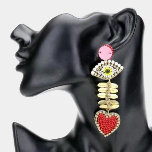 Evil Eye Accented Heart Link Earrings