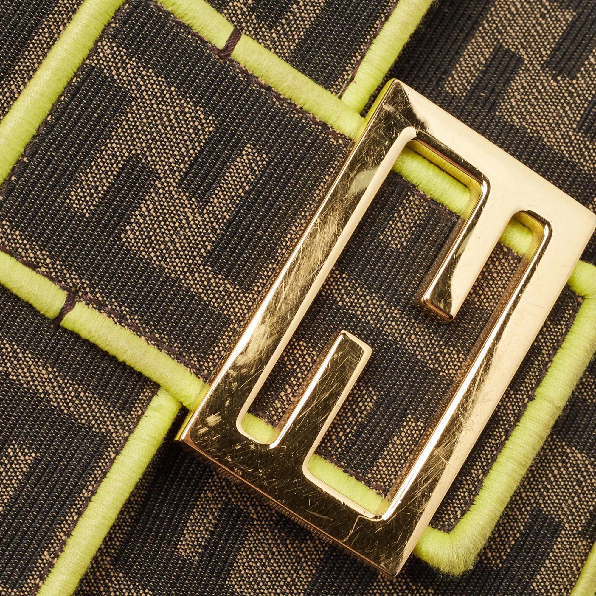 Fendi Neon Green Zucca Canvas 1974 Roma Amor Baguette Bag