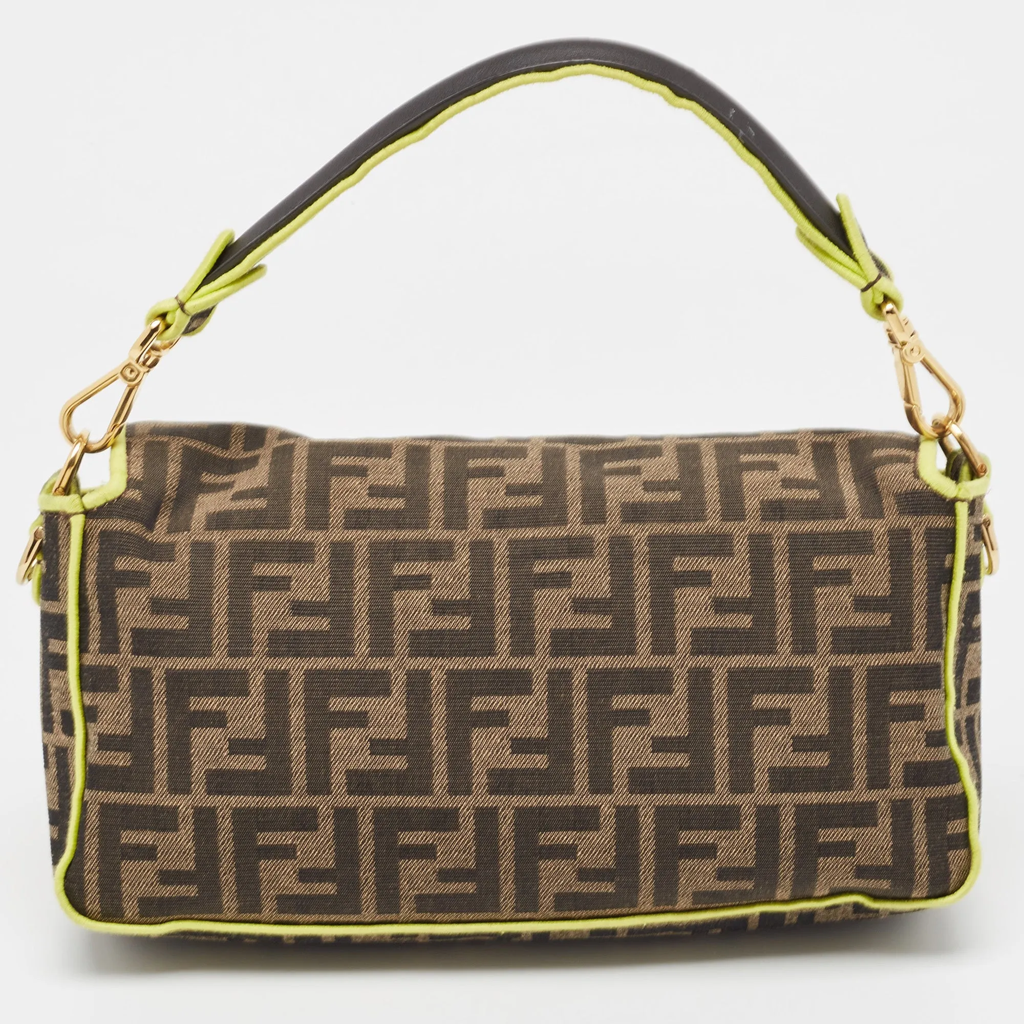 Fendi Neon Green Zucca Canvas 1974 Roma Amor Baguette Bag