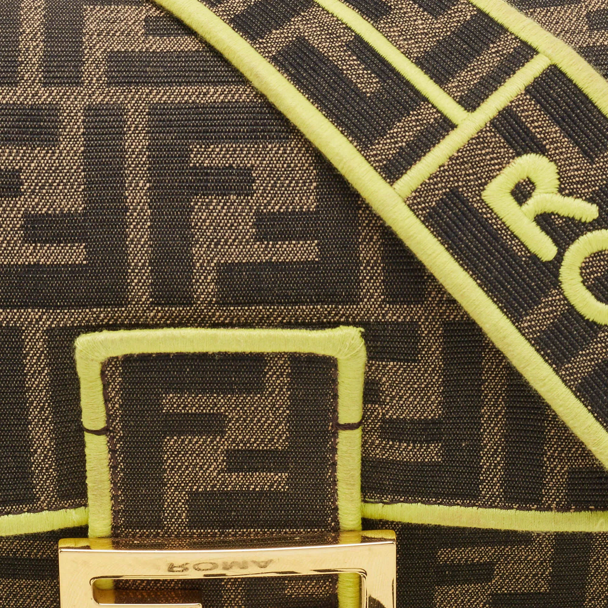 Fendi Neon Green Zucca Canvas 1974 Roma Amor Baguette Bag