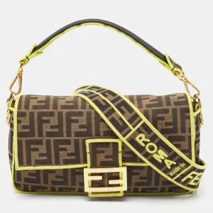 Fendi Neon Green Zucca Canvas 1974 Roma Amor Baguette Bag