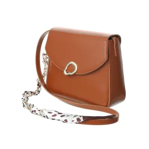 Flap Crossbody Bag with Silk Like Scarf and Chain（Coffee）