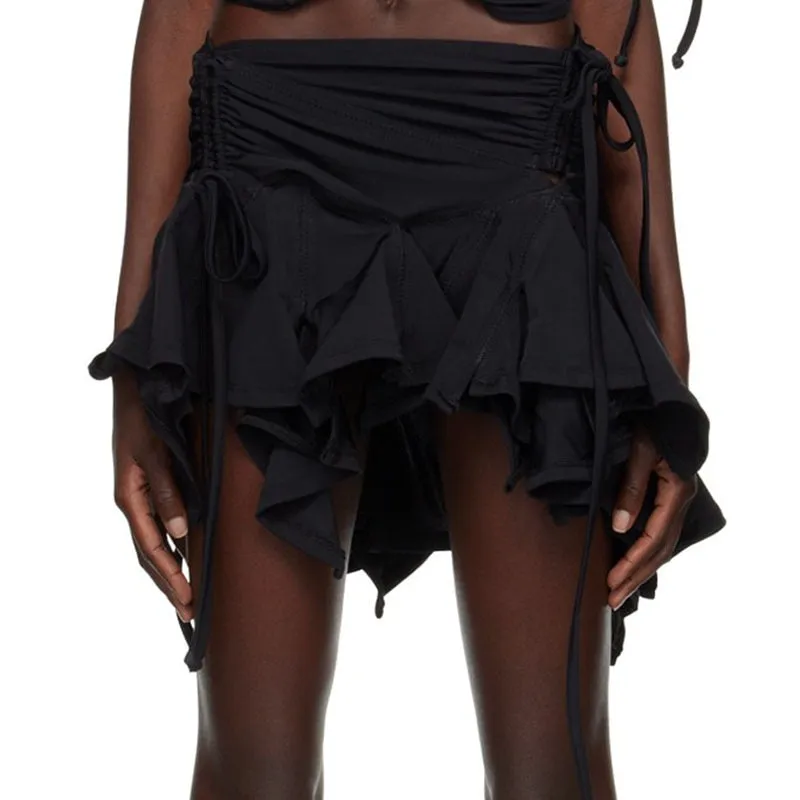 Frill Ruched Stylish Hem Mini Skirt