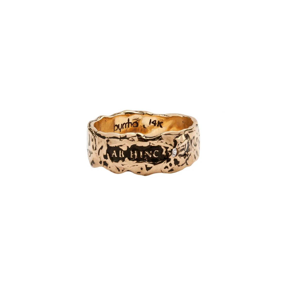 From Here On Wide 14K Gold Stone Set Textured Band Ring