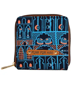 Funk For Hire Women Printed Canvas Square Small Wallet - Navy Blue