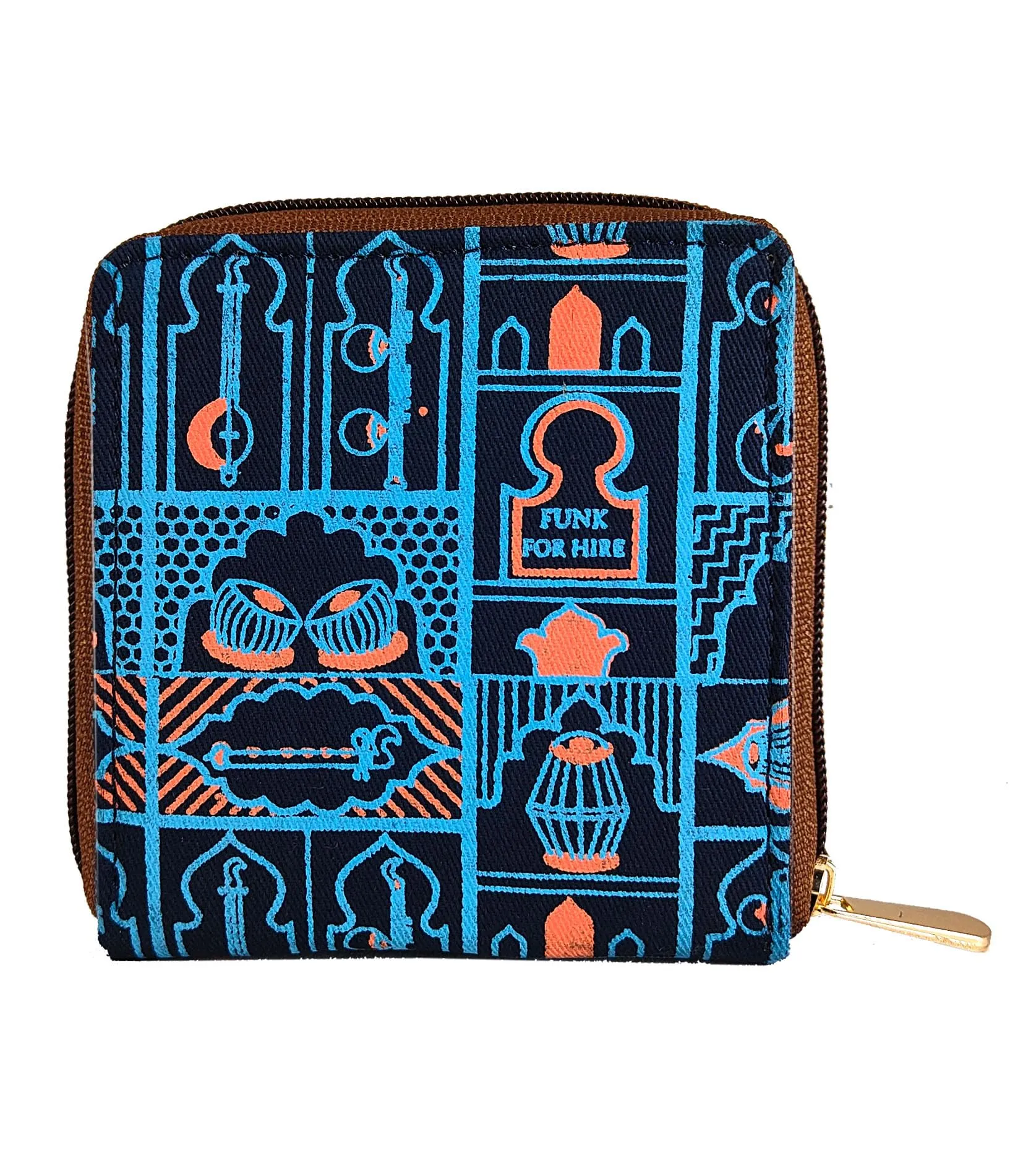 Funk For Hire Women Printed Canvas Square Small Wallet - Navy Blue