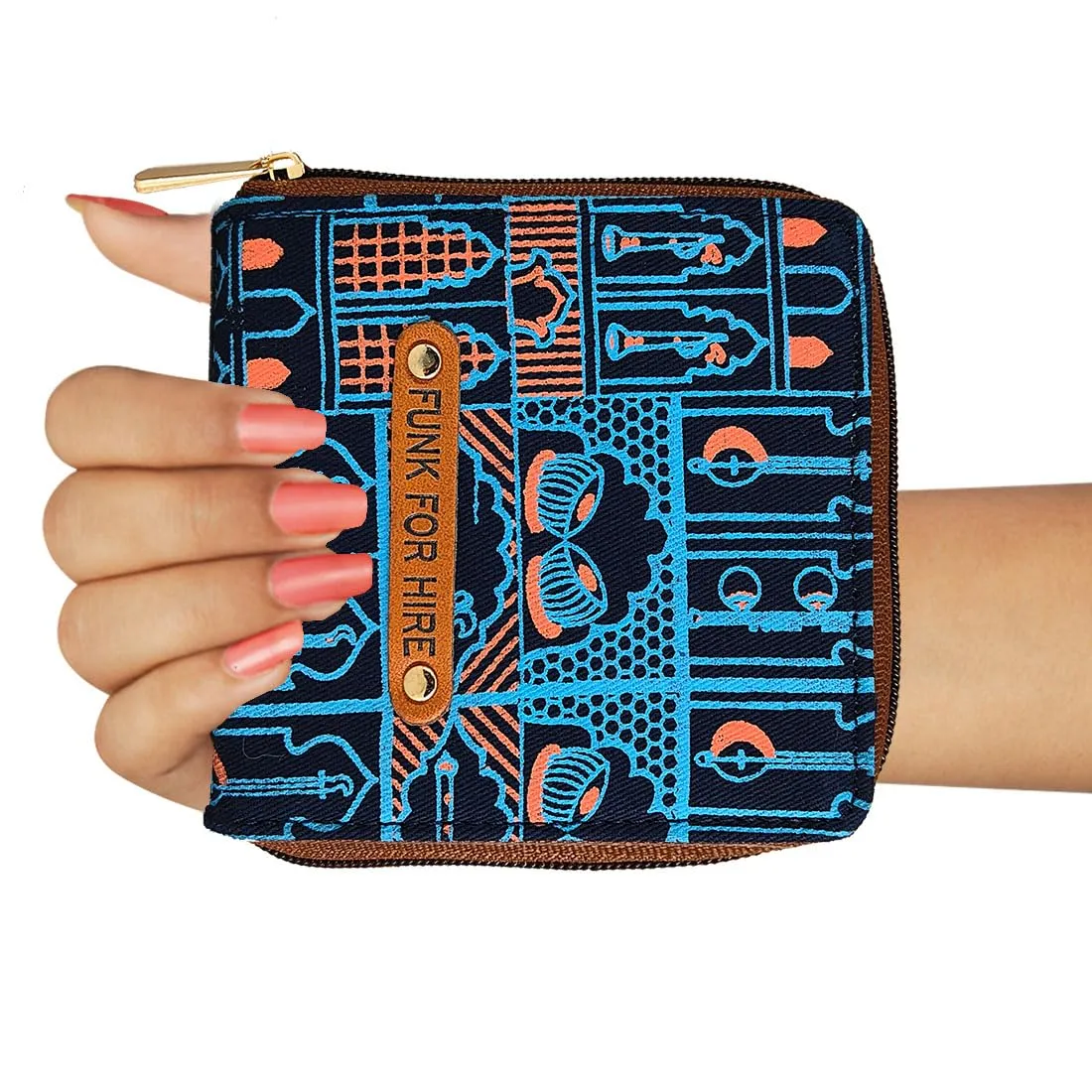 Funk For Hire Women Printed Canvas Square Small Wallet - Navy Blue