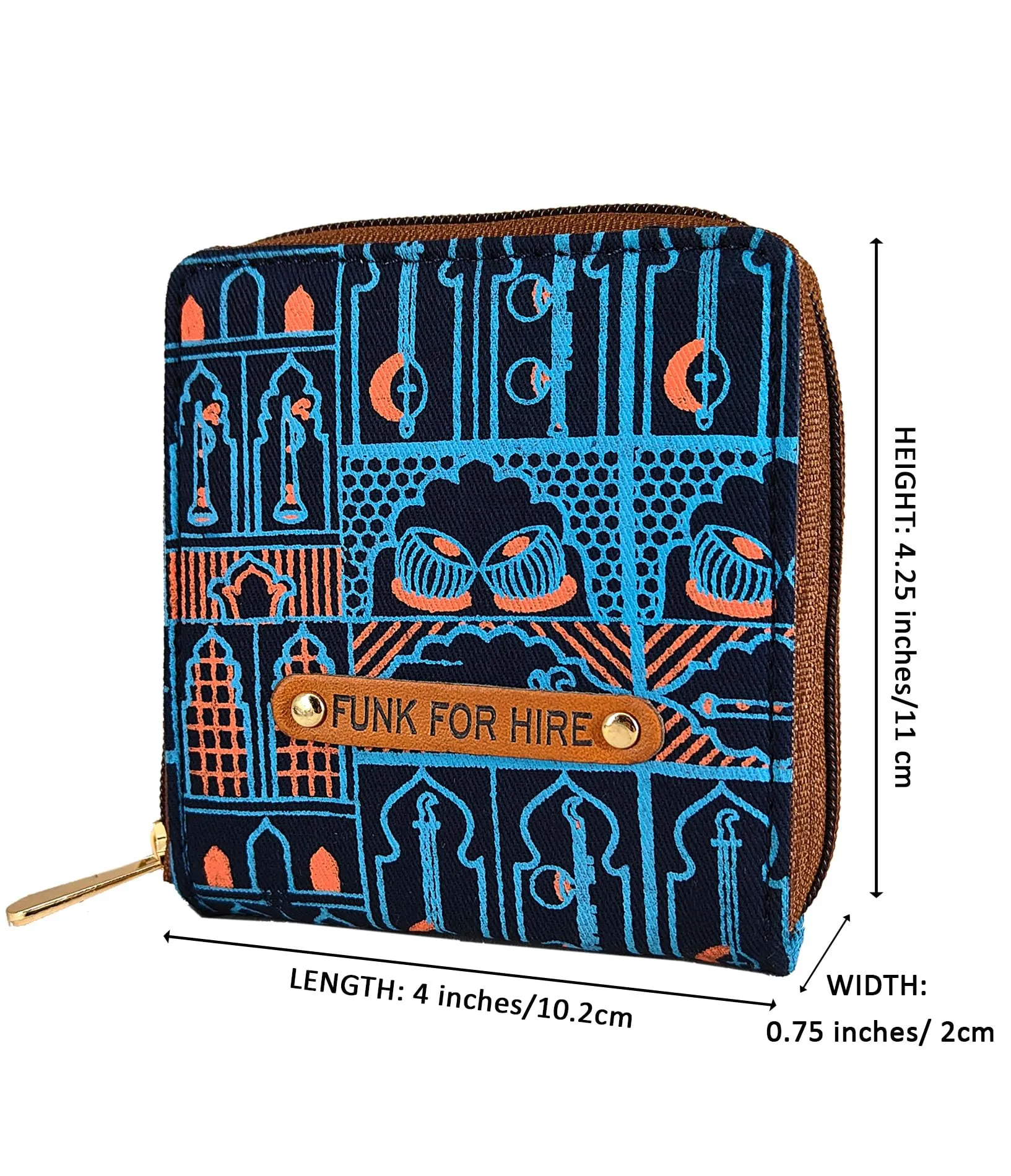 Funk For Hire Women Printed Canvas Square Small Wallet - Navy Blue