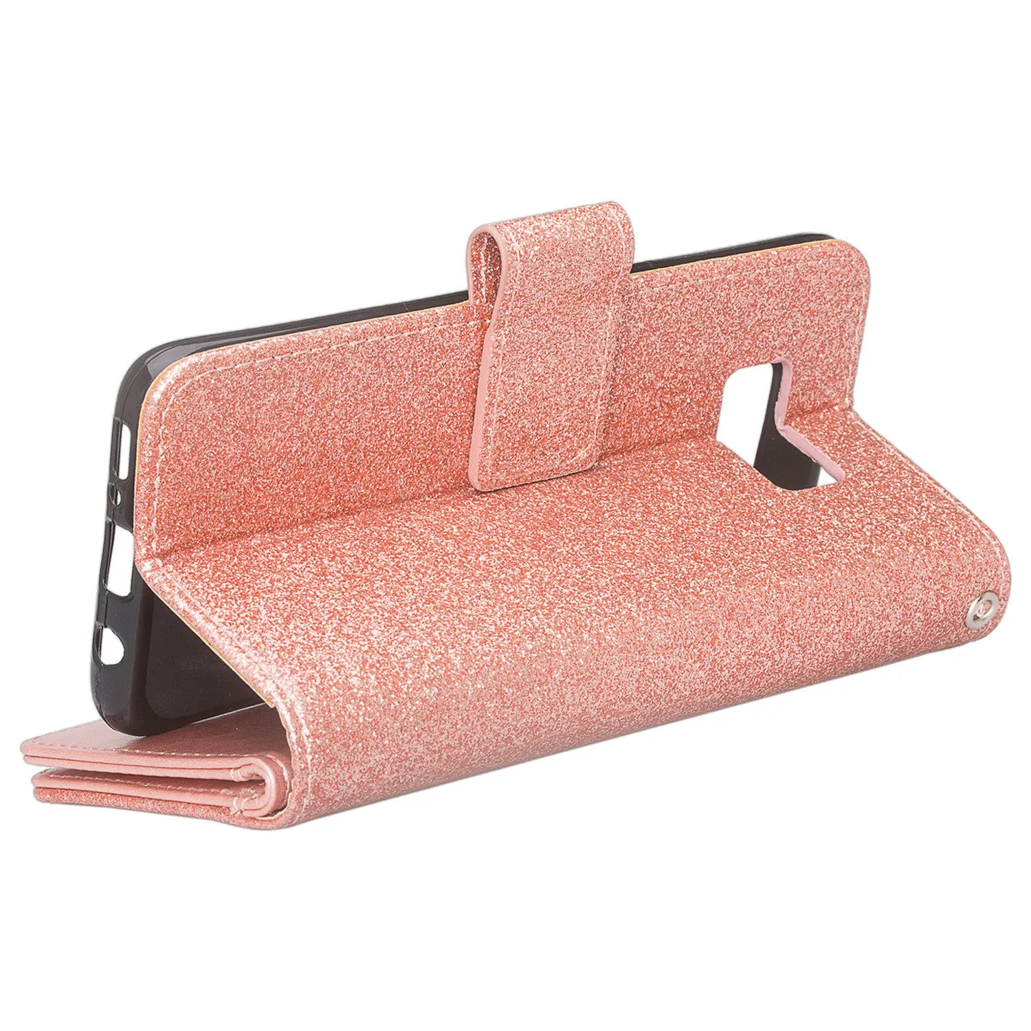 Galaxy S8 Case, Samsung Galaxy S8 Case, Glitter Faux Leather Flip Credit Card Holder Wrist Strap Shockproof Protective Wallet Case Clutch for Samsung Galaxy S8 - Rose Gold