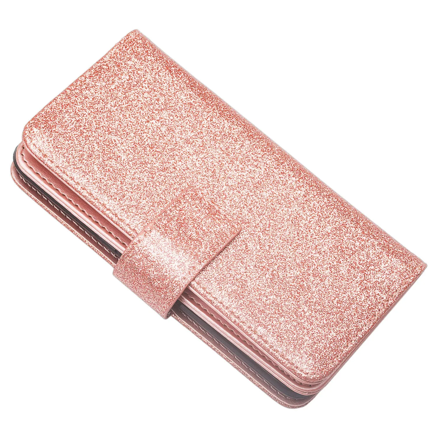 Galaxy S8 Case, Samsung Galaxy S8 Case, Glitter Faux Leather Flip Credit Card Holder Wrist Strap Shockproof Protective Wallet Case Clutch for Samsung Galaxy S8 - Rose Gold