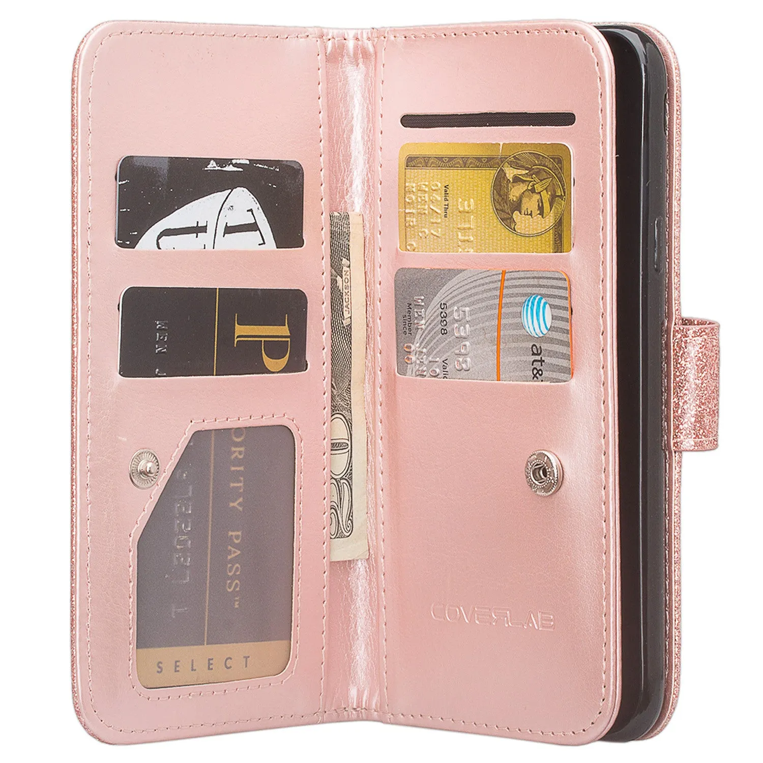 Galaxy S8 Case, Samsung Galaxy S8 Case, Glitter Faux Leather Flip Credit Card Holder Wrist Strap Shockproof Protective Wallet Case Clutch for Samsung Galaxy S8 - Rose Gold