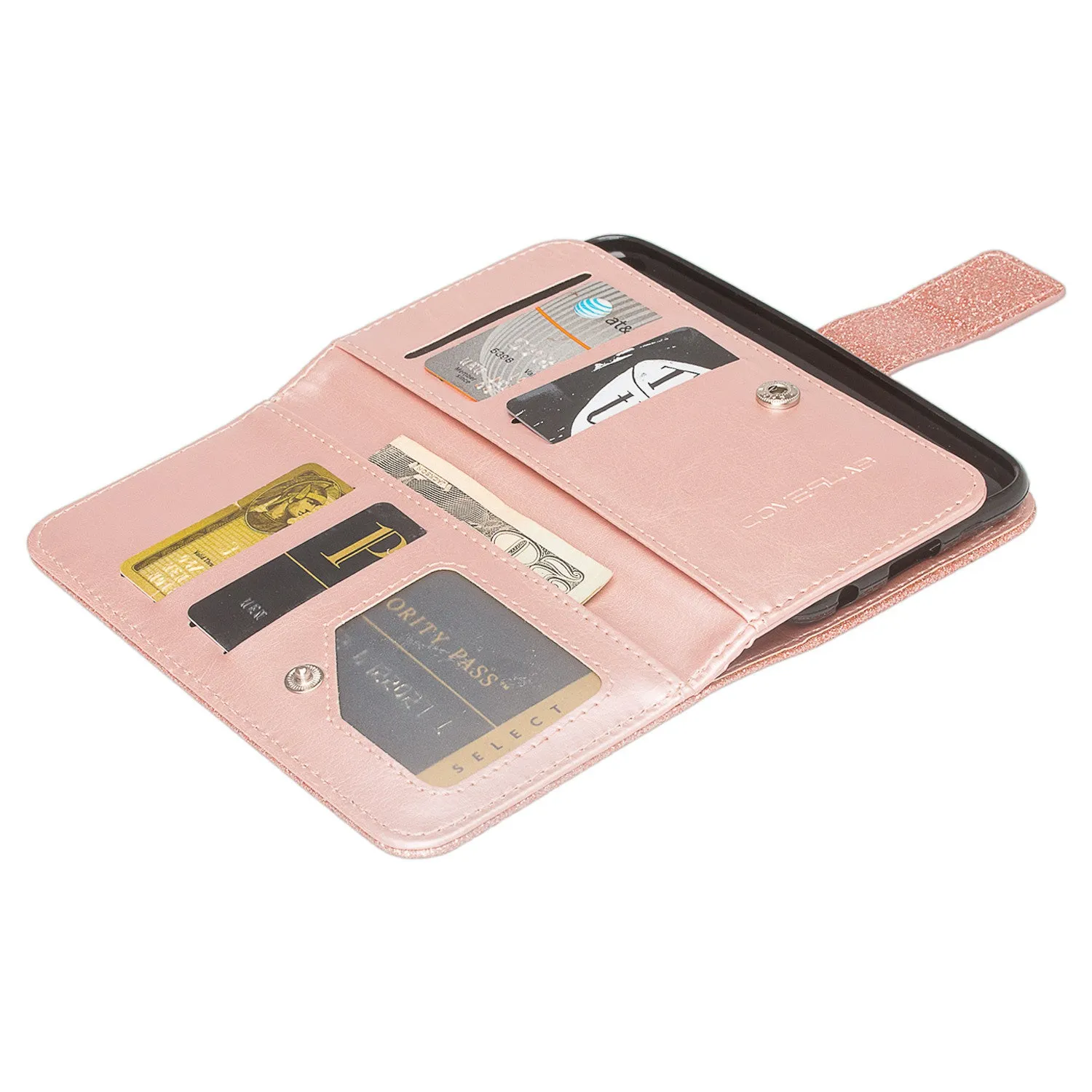 Galaxy S8 Case, Samsung Galaxy S8 Case, Glitter Faux Leather Flip Credit Card Holder Wrist Strap Shockproof Protective Wallet Case Clutch for Samsung Galaxy S8 - Rose Gold