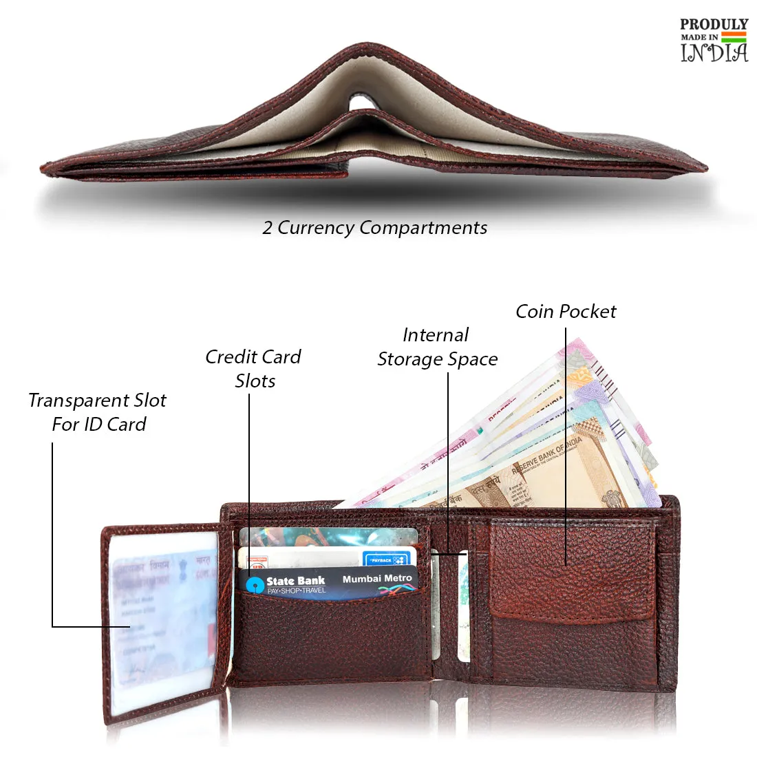 Genuine Grain Leather Wallet With Flap For Men