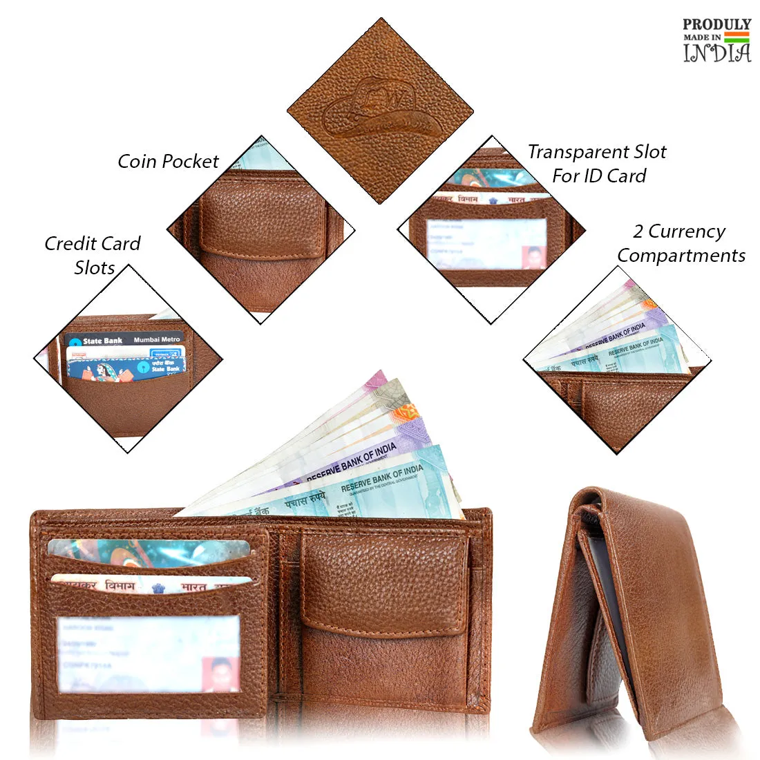 Genuine Grain Leather Wallet With Flap For Men