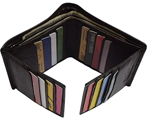 Genuine Leather Men's Dual Credit Card ID Flap Bifold Wallet Passcase RFID Blocking