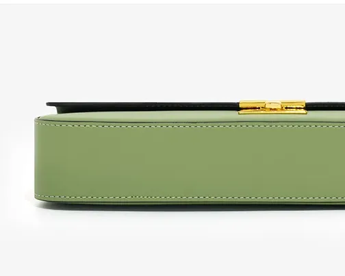 Genuine Leather Shoulder Flap Gold Lock Buckle Clutch Handbag