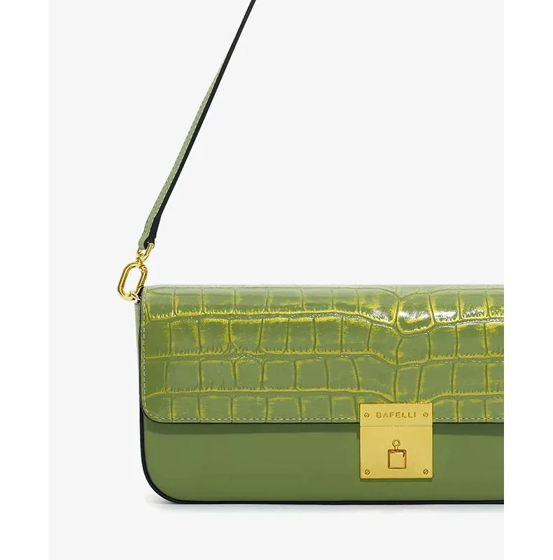 Genuine Leather Shoulder Flap Gold Lock Buckle Clutch Handbag
