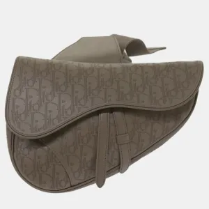 Grey Perforated Oblique Leather Saddle Body Bag