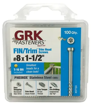 GRK Fasteners 37724 Screw, 1-1/2 in L, Trim Head, Stainless Steel :CD100: QUANTITY: 1