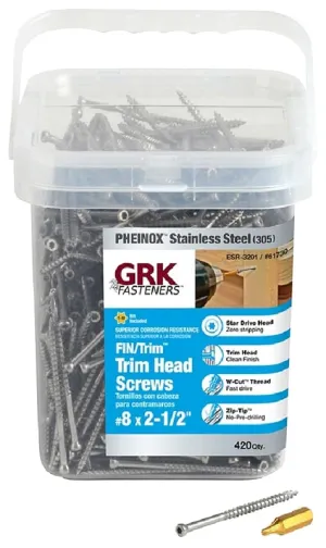 GRK Fasteners 61730 Finishing Screw, #8 Thread, 2-1/2 in L, W-Cut Thread, Trim Head, Star Drive, 305 Stainless Steel :PK420: QUANTITY: 1