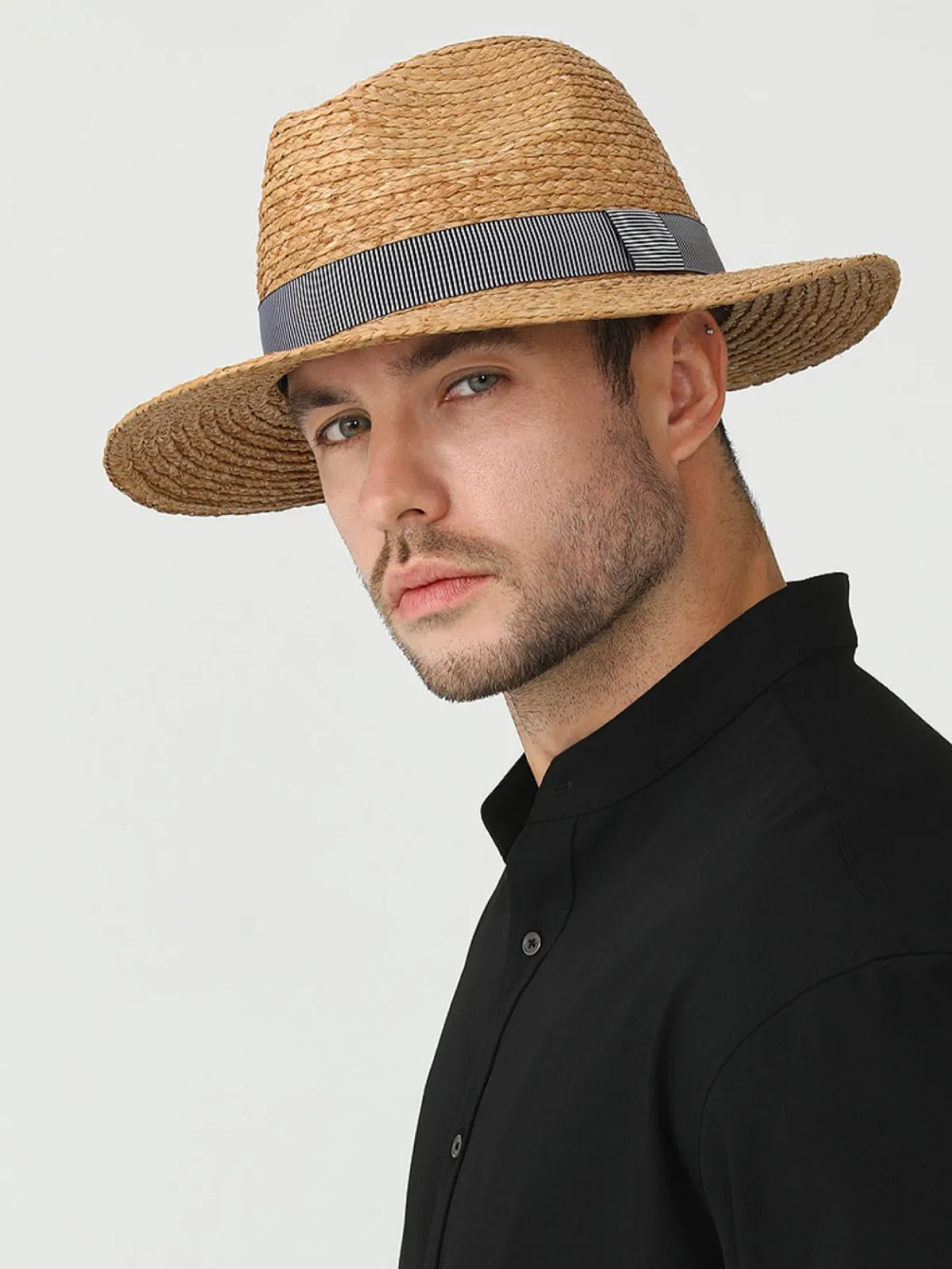 Handmade Curled Brim Jazz Straw Hat