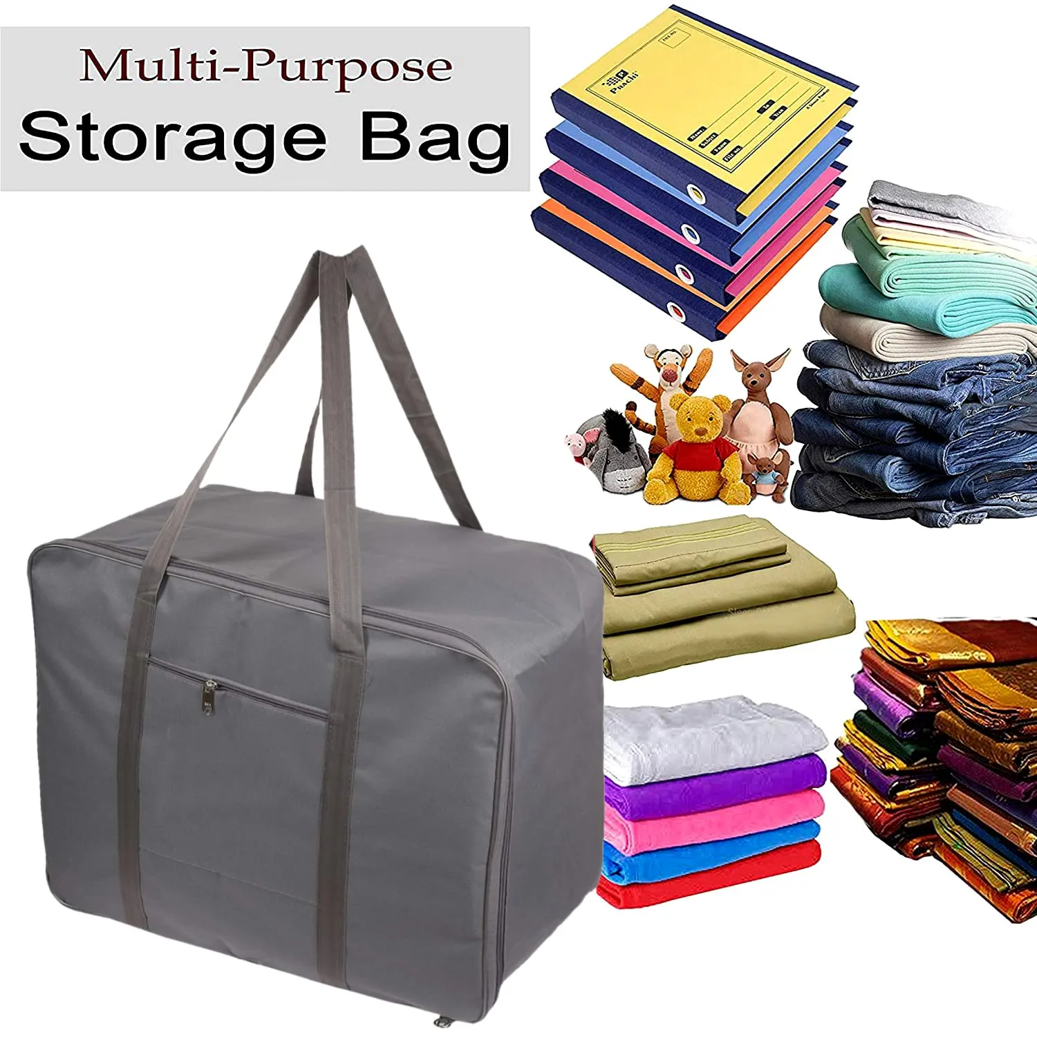 Heart Home Large Moisture Proof Wardrobe Organizer Storage Bag For Clothes With Zipper Closure and Handle (Grey)-HS43HEARTH26669