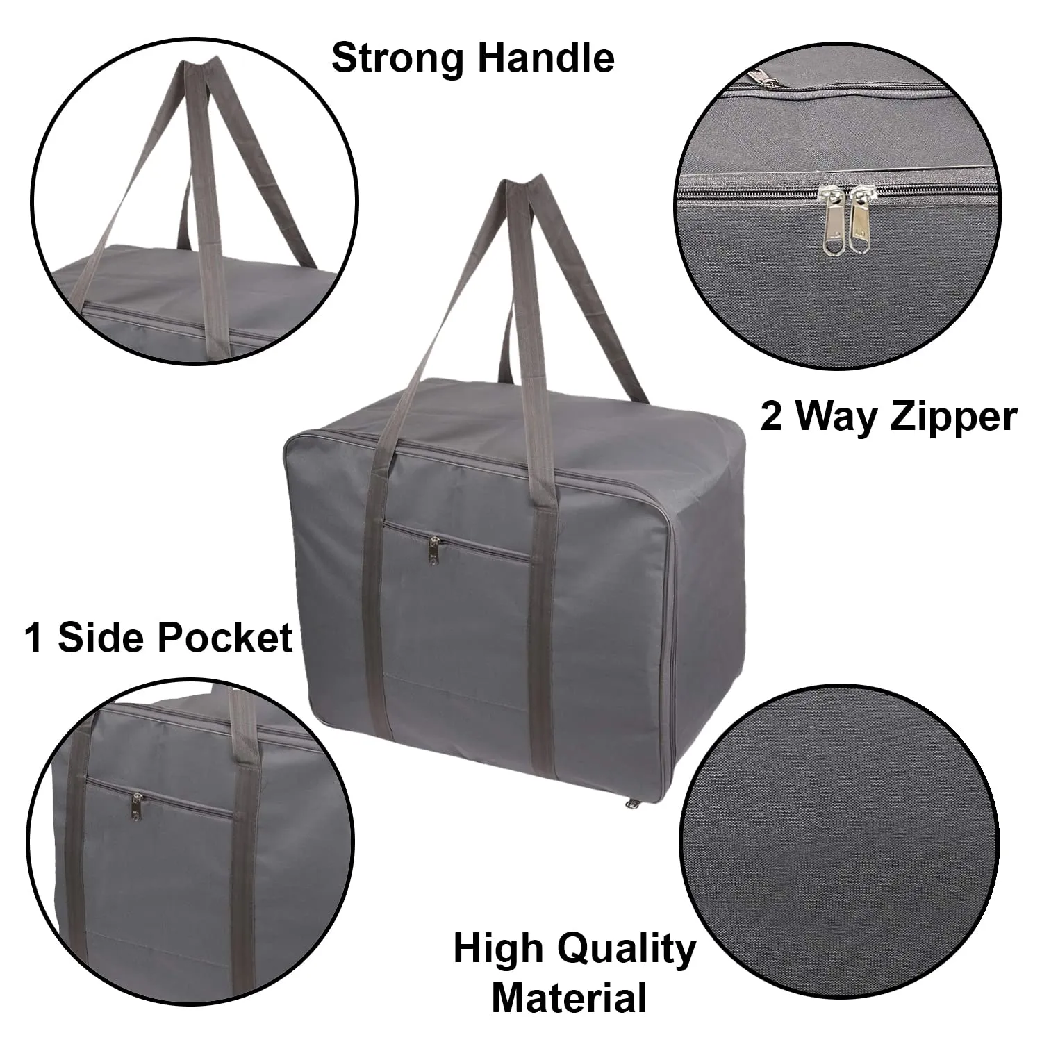 Heart Home Large Moisture Proof Wardrobe Organizer Storage Bag For Clothes With Zipper Closure and Handle (Grey)-HS43HEARTH26669
