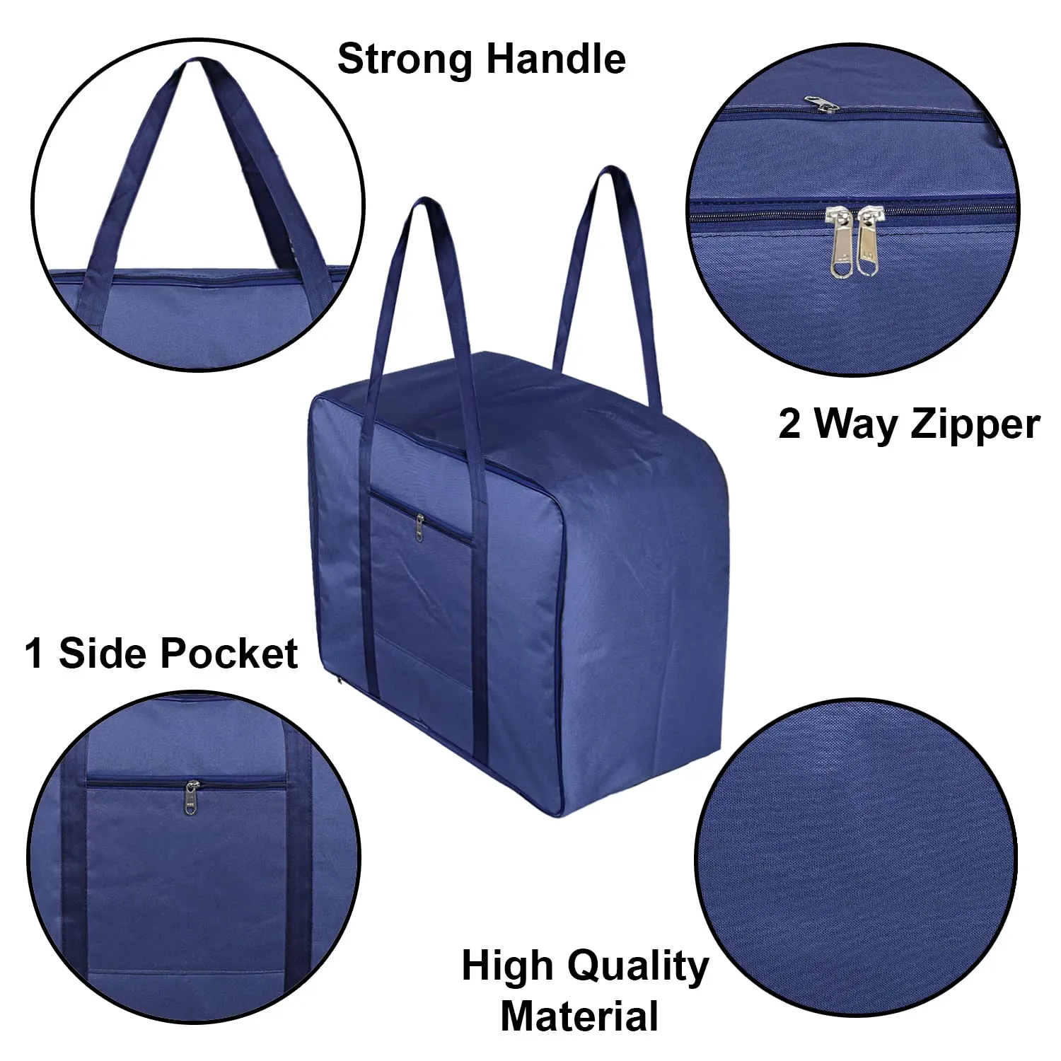 Heart Home Lightweight Foldable Multipurpose Storage bag, Cloth Organiser, Travel Bag With Zippered Closure And Handle (Royal Blue)-HS43HEARTH26648