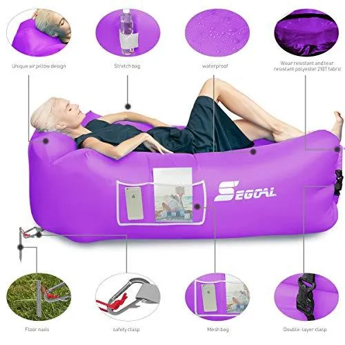 Inflatable Lounger Air Sofa Pouch Inflatable Couch Air Chair Hammock with Pillow Portable Waterproof Anti-Air Leaking for Outdoor Camping Hiking Travel Pool Beach Picnic Backyard Lakeside Christmas