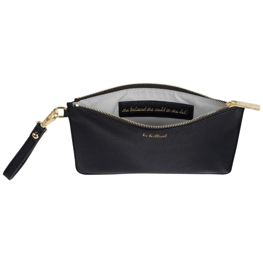 Katie Loxton Secret Message Pouch Be Brilliant in Black