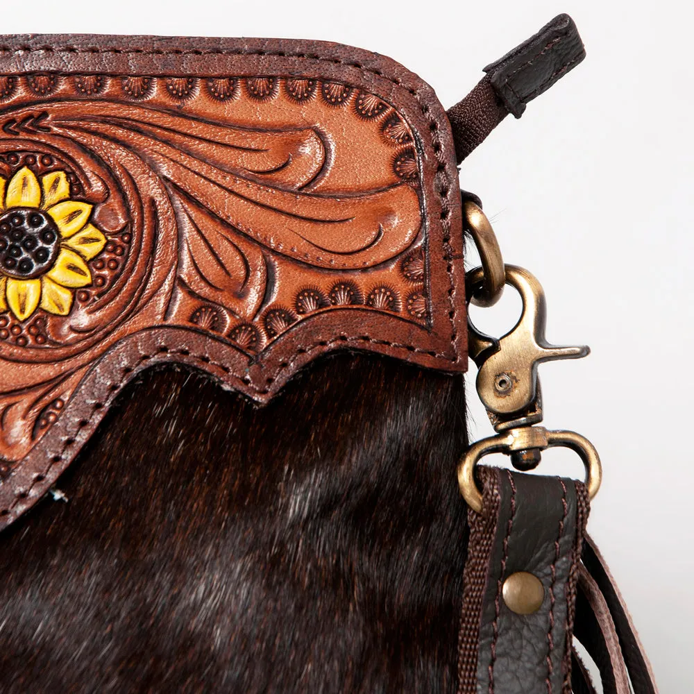 KBA121 - KBA121 -CROSS BODY Hand Tooled Saddle Leather and Upcycled Canvas Ladies Bag 13x14.5 KBA121