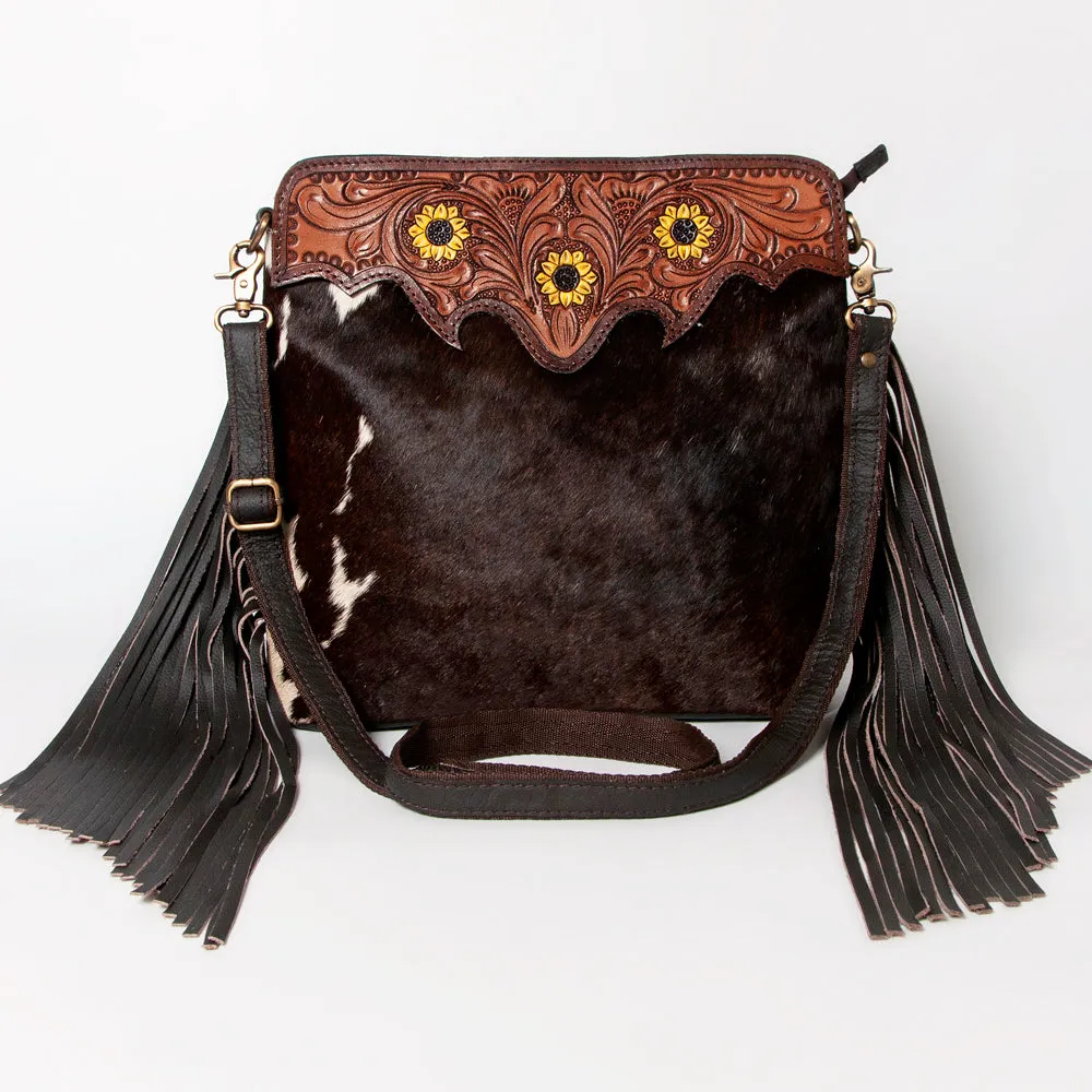 KBA121 - KBA121 -CROSS BODY Hand Tooled Saddle Leather and Upcycled Canvas Ladies Bag 13x14.5 KBA121
